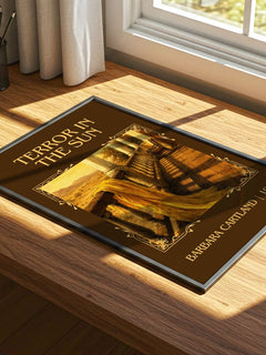 Terror In The Sun Classic Book Art Print by Barbara Cartland – print on a sunlit desk