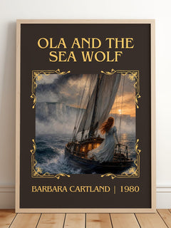 Ola And The Sea Wolf Classic Book Art Print by Barbara Cartland – framed print leaning on a wooden floor