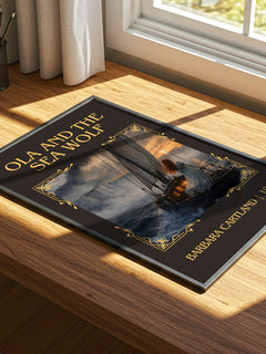 Ola And The Sea Wolf Classic Book Art Print by Barbara Cartland – print on a sunlit desk