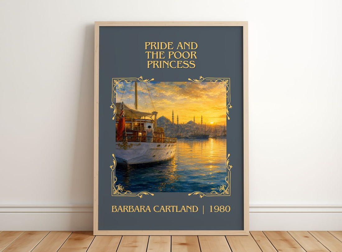 Pride And The Poor Princess Classic Book Art Print by Barbara Cartland – framed print leaning on a wooden floor