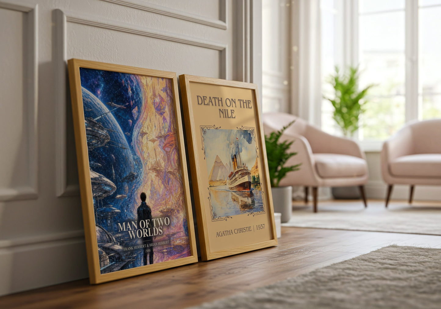 Man Of Two Worlds watercolour print framed by window – literary home decor
