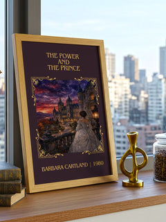 The Power And The Prince Classic Book Art Print by Barbara Cartland – framed print on a city-view windowsill