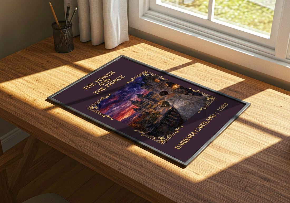 The Power And The Prince Classic Book Art Print by Barbara Cartland – print on a sunlit desk