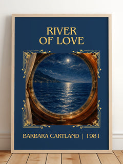 River Of Love Classic Book Art Print by Barbara Cartland – framed print leaning on a wooden floor