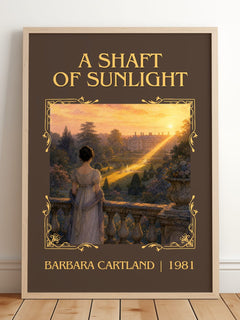 A Shaft Of Sunlight Classic Book Art Print by Barbara Cartland – framed print leaning on a wooden floor