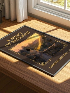 A Shaft Of Sunlight Classic Book Art Print by Barbara Cartland – print on a sunlit desk