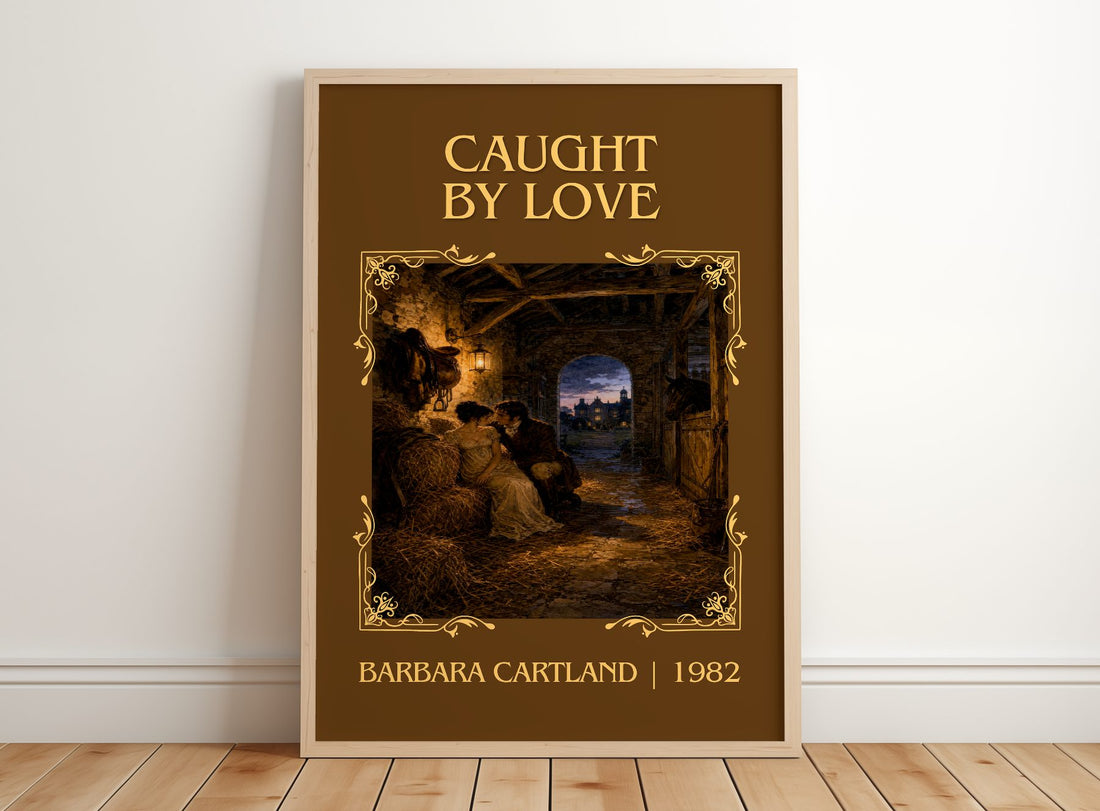 Caught By Love Classic Book Art Print by Barbara Cartland – framed print leaning on a wooden floor