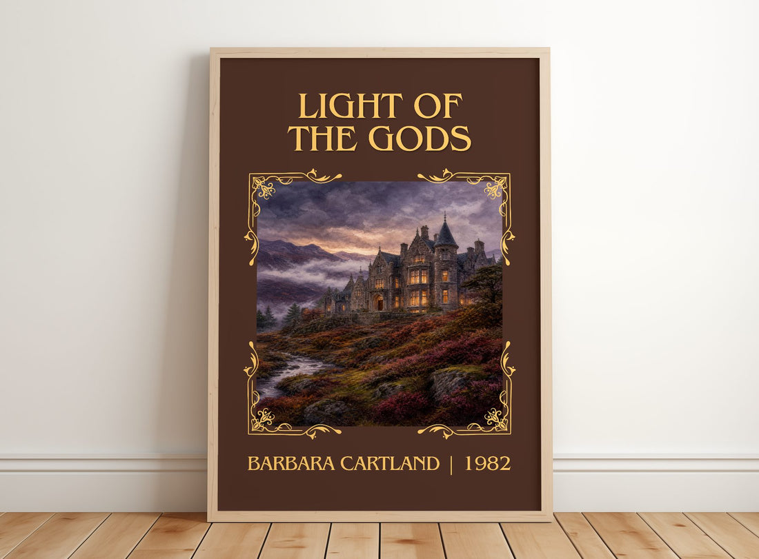 Light Of The Gods Classic Book Art Print by Barbara Cartland – framed print leaning on a wooden floor