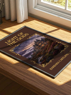 Light Of The Gods Classic Book Art Print by Barbara Cartland – print on a sunlit desk
