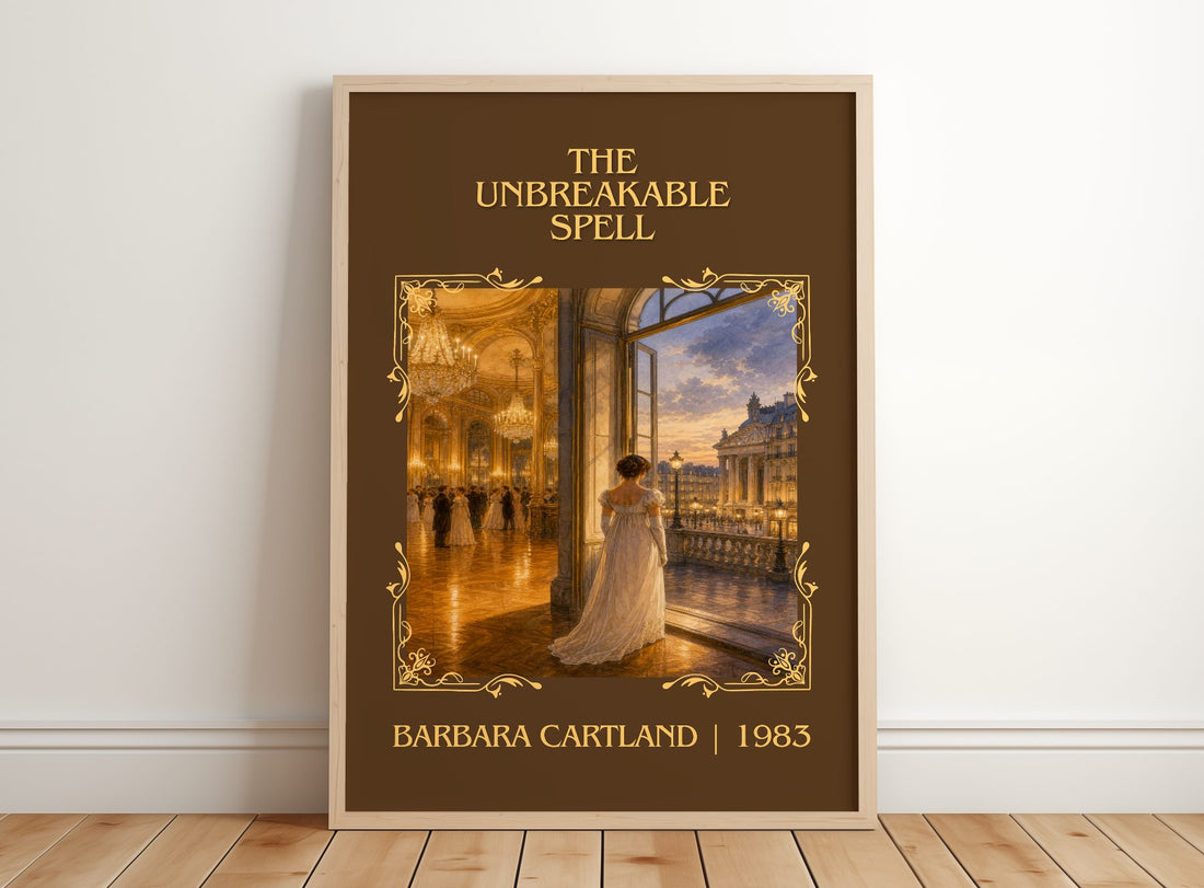 The Unbreakable Spell Classic Book Art Print by Barbara Cartland – framed print leaning on a wooden floor