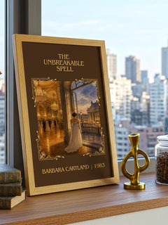The Unbreakable Spell Classic Book Art Print by Barbara Cartland – framed print on a city-view windowsill