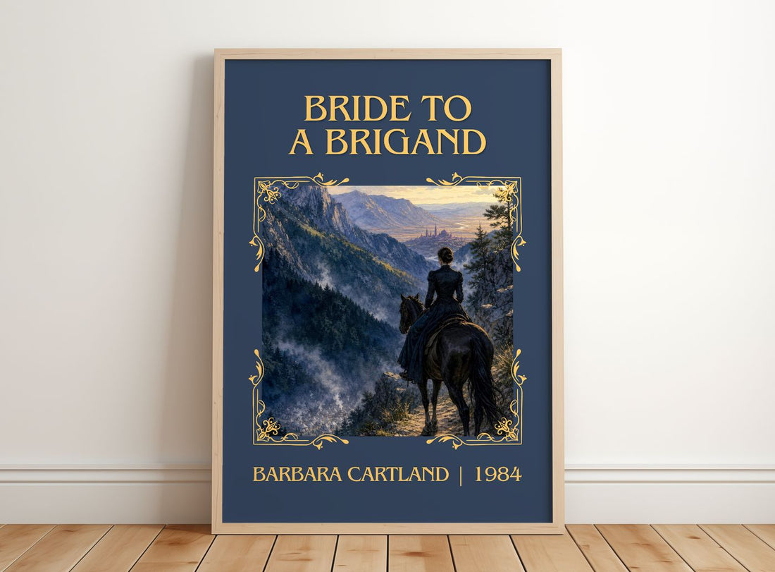 Bride To A Brigand Classic Book Art Print by Barbara Cartland – framed print leaning on a wooden floor