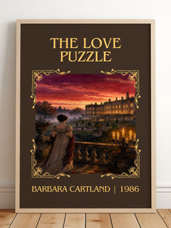 The Love Puzzle Classic Book Art Print by Barbara Cartland – framed print leaning on a wooden floor