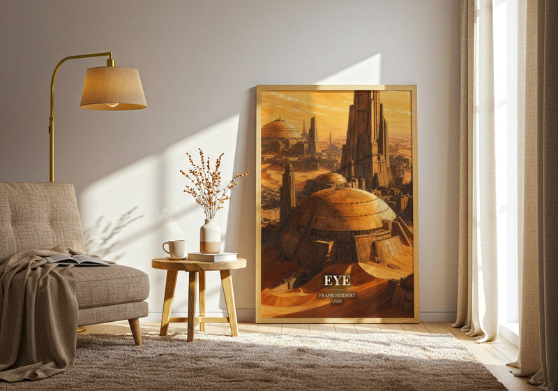Eye watercolour print in frame leaning in hallway – sci fi wall art