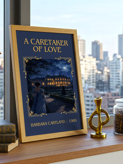 A Caretaker Of Love Classic Book Art Print by Barbara Cartland – framed print on a city-view windowsill
