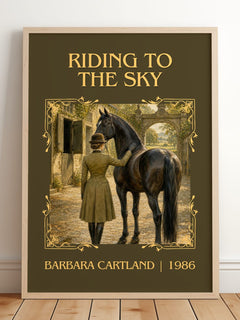 Riding To The Sky Classic Book Art Print by Barbara Cartland – framed print leaning on a wooden floor