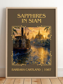 Sapphires In Siam Classic Book Art Print by Barbara Cartland – framed print leaning on a wooden floor