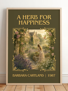 A Herb For Happiness Classic Book Art Print by Barbara Cartland – framed print leaning on a wooden floor