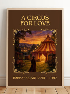 A Circus For Love Classic Book Art Print by Barbara Cartland – framed print leaning on a wooden floor