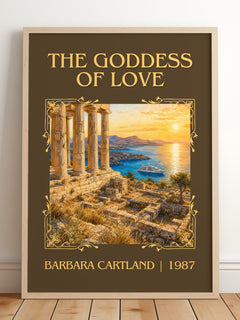 The Goddess Of Love Classic Book Art Print by Barbara Cartland – framed print leaning on a wooden floor