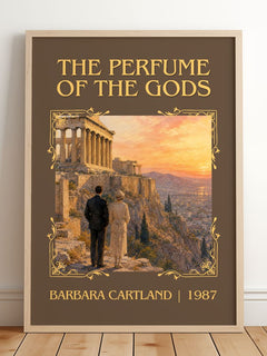 The Perfume Of The Gods Classic Book Art Print by Barbara Cartland – framed print leaning on a wooden floor