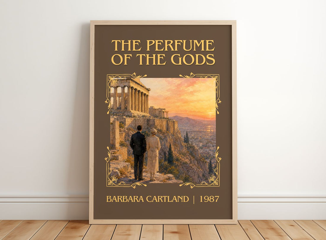 The Perfume Of The Gods Classic Book Art Print by Barbara Cartland – framed print leaning on a wooden floor