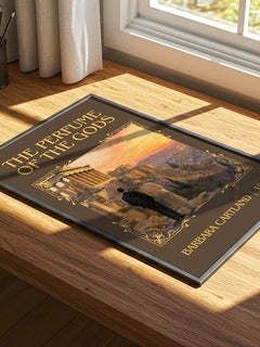 The Perfume Of The Gods Classic Book Art Print by Barbara Cartland – print on a sunlit desk