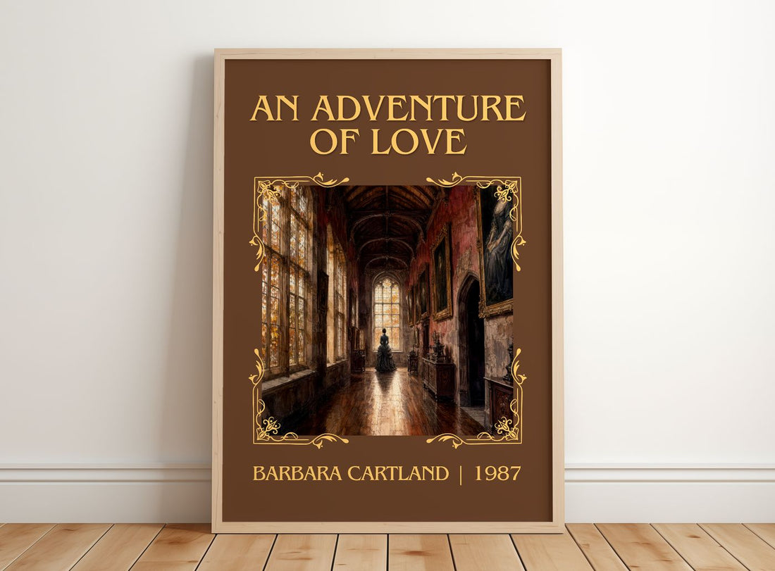 An Adventure Of Love Classic Book Art Print by Barbara Cartland – framed print leaning on a wooden floor