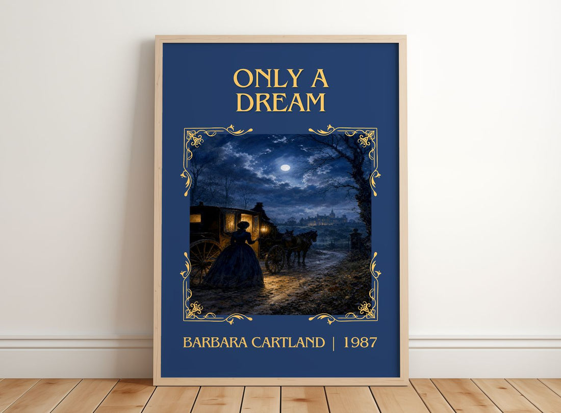 Only A Dream Classic Book Art Print by Barbara Cartland – framed print leaning on a wooden floor