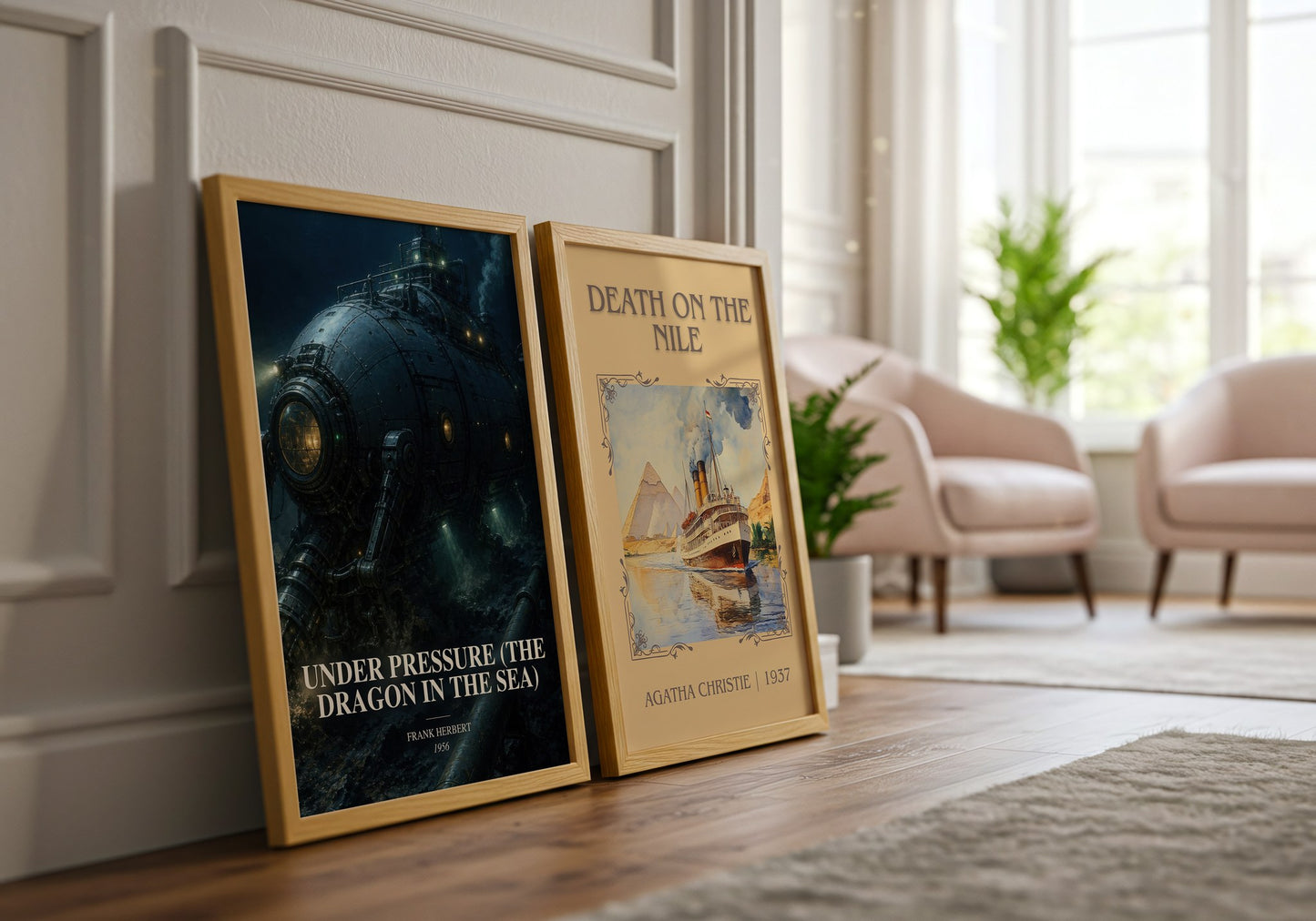 Under Pressure (The Dragon In The Sea) watercolour print framed by window – literary home decor