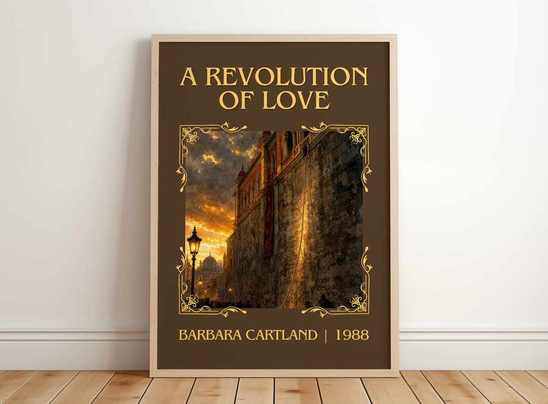 A Revolution Of Love Classic Book Art Print by Barbara Cartland – framed print leaning on a wooden floor