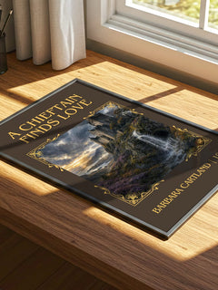 A Chieftain Finds Love Classic Book Art Print by Barbara Cartland – print on a sunlit desk