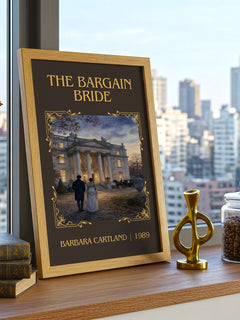 The Bargain Bride Classic Book Art Print by Barbara Cartland – framed print on a city-view windowsill