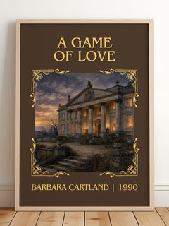 A Game Of Love Classic Book Art Print by Barbara Cartland – framed print leaning on a wooden floor