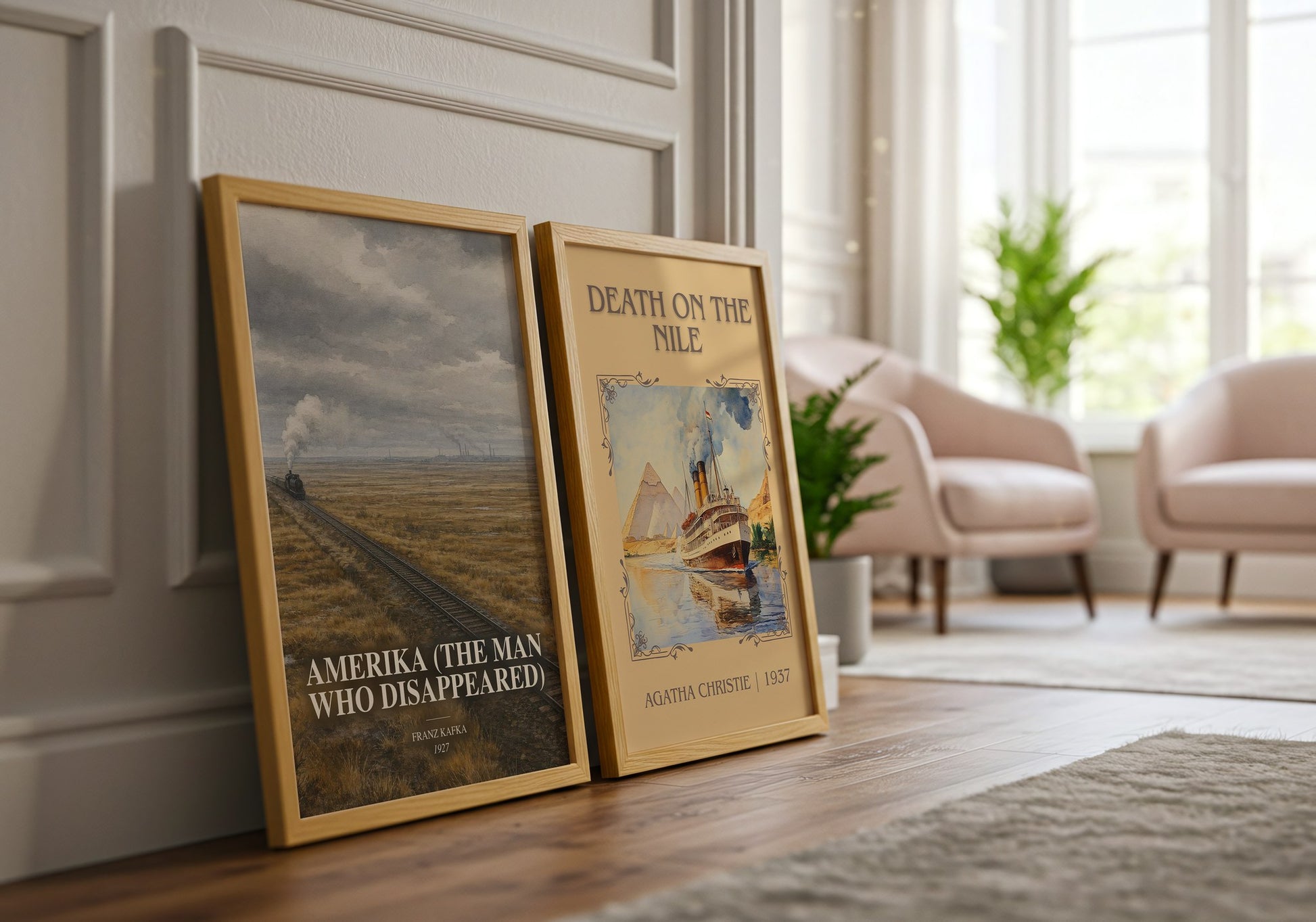 Amerika (The Man Who Disappeared) watercolour print framed by window – literary home decor