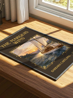 The Marquis Wins Classic Book Art Print by Barbara Cartland – print on a sunlit desk