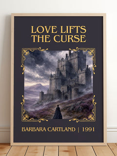 Love Lifts The Curse Classic Book Art Print by Barbara Cartland – framed print leaning on a wooden floor