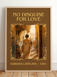 No Disguise For Love Classic Book Art Print by Barbara Cartland – framed print leaning on a wooden floor