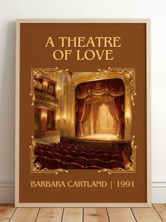 A Theatre Of Love Classic Book Art Print by Barbara Cartland – framed print leaning on a wooden floor