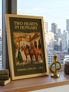 Two Hearts In Hungary Classic Book Art Print by Barbara Cartland – framed print on a city-view windowsill