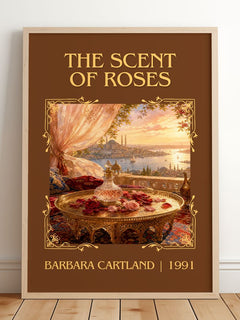 The Scent Of Roses Classic Book Art Print by Barbara Cartland – framed print leaning on a wooden floor