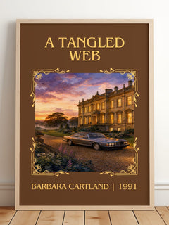 A Tangled Web Classic Book Art Print by Barbara Cartland – framed print leaning on a wooden floor