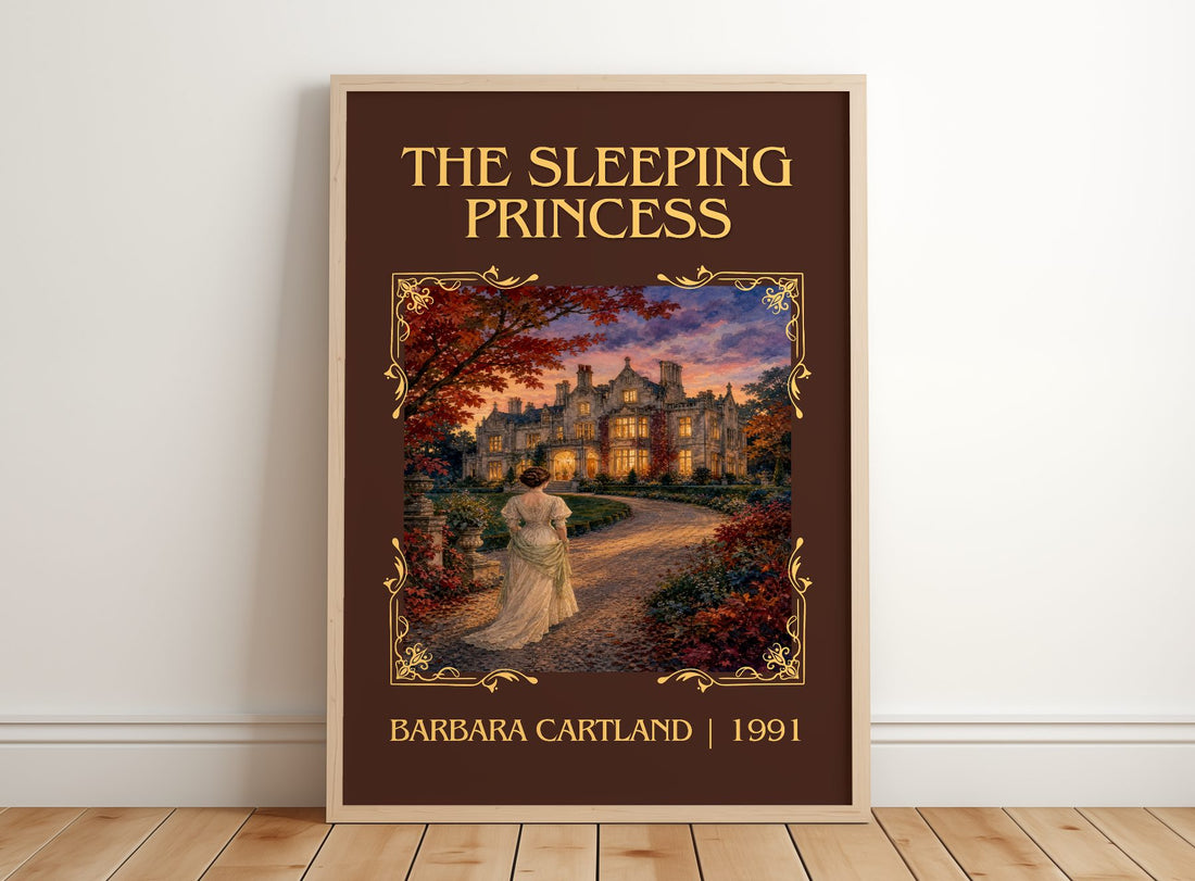 The Sleeping Princess Classic Book Art Print by Barbara Cartland – framed print leaning on a wooden floor
