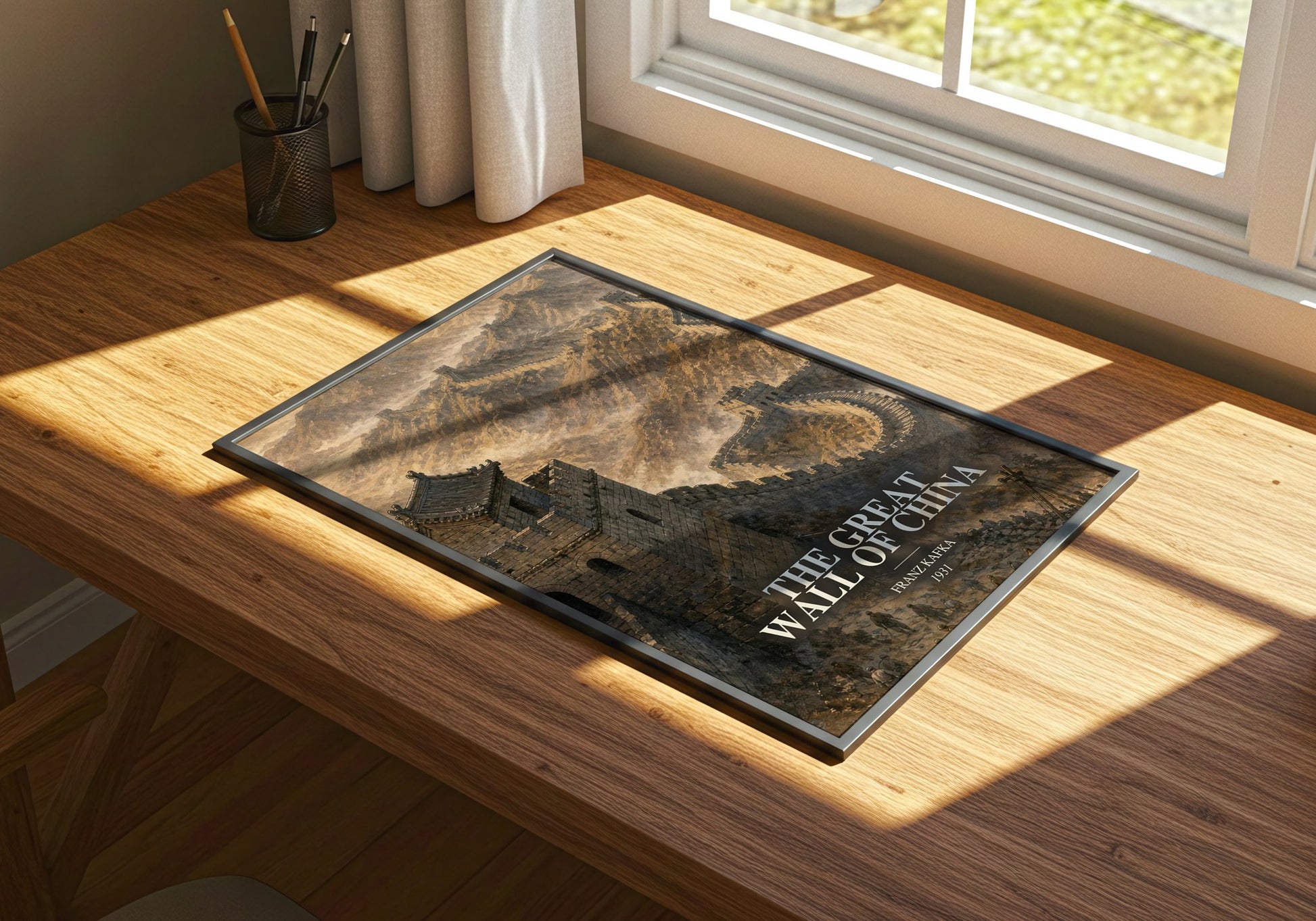 The Great Wall Of China watercolour book poster framed on wall – literary fiction wall art