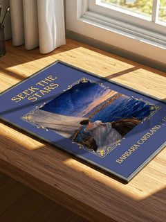 Seek The Stars Classic Book Art Print by Barbara Cartland – print on a sunlit desk