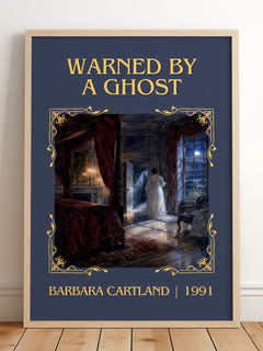 Warned By A Ghost Classic Book Art Print by Barbara Cartland – framed print leaning on a wooden floor