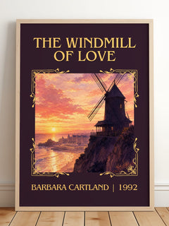 The Windmill Of Love Classic Book Art Print by Barbara Cartland – framed print leaning on a wooden floor