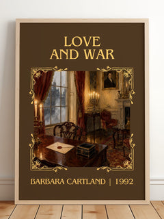 Love And War Classic Book Art Print by Barbara Cartland – framed print leaning on a wooden floor