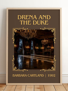 Drena And The Duke Classic Book Art Print by Barbara Cartland – framed print leaning on a wooden floor