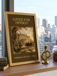 Loved For Himself Classic Book Art Print by Barbara Cartland – framed print on a city-view windowsill